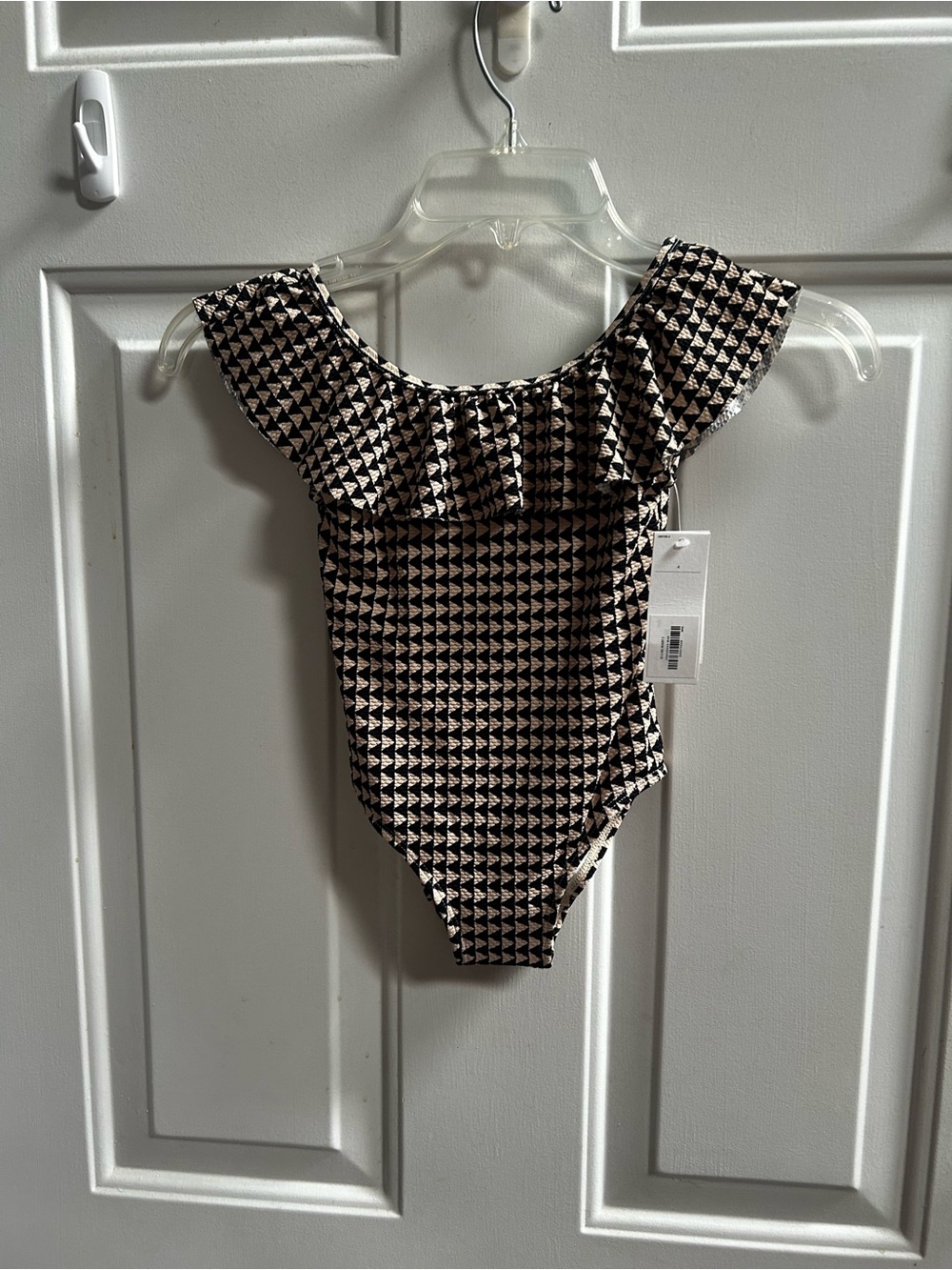 Janie and Jack Ruffled One-Piece Swimsuit in Black and Cream Sz 4